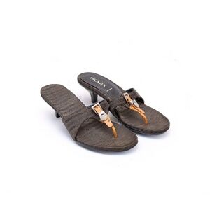 Prada Brown Kitten Heel Logo Monogram Sandals – Size EU 37.5 / UK 4.5 / US 7.5